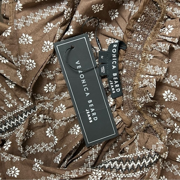 NWT VERONICA BEARD Floral Puffed Long Sleeve Embroidered Smocked Ruffled Dress M - Picture 10 of 15